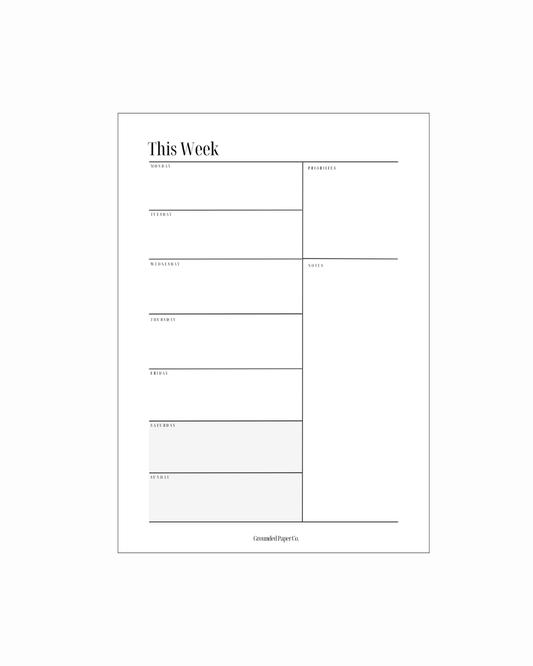 1 Month Weekly Focus Inserts | Horizontal | Monday Start