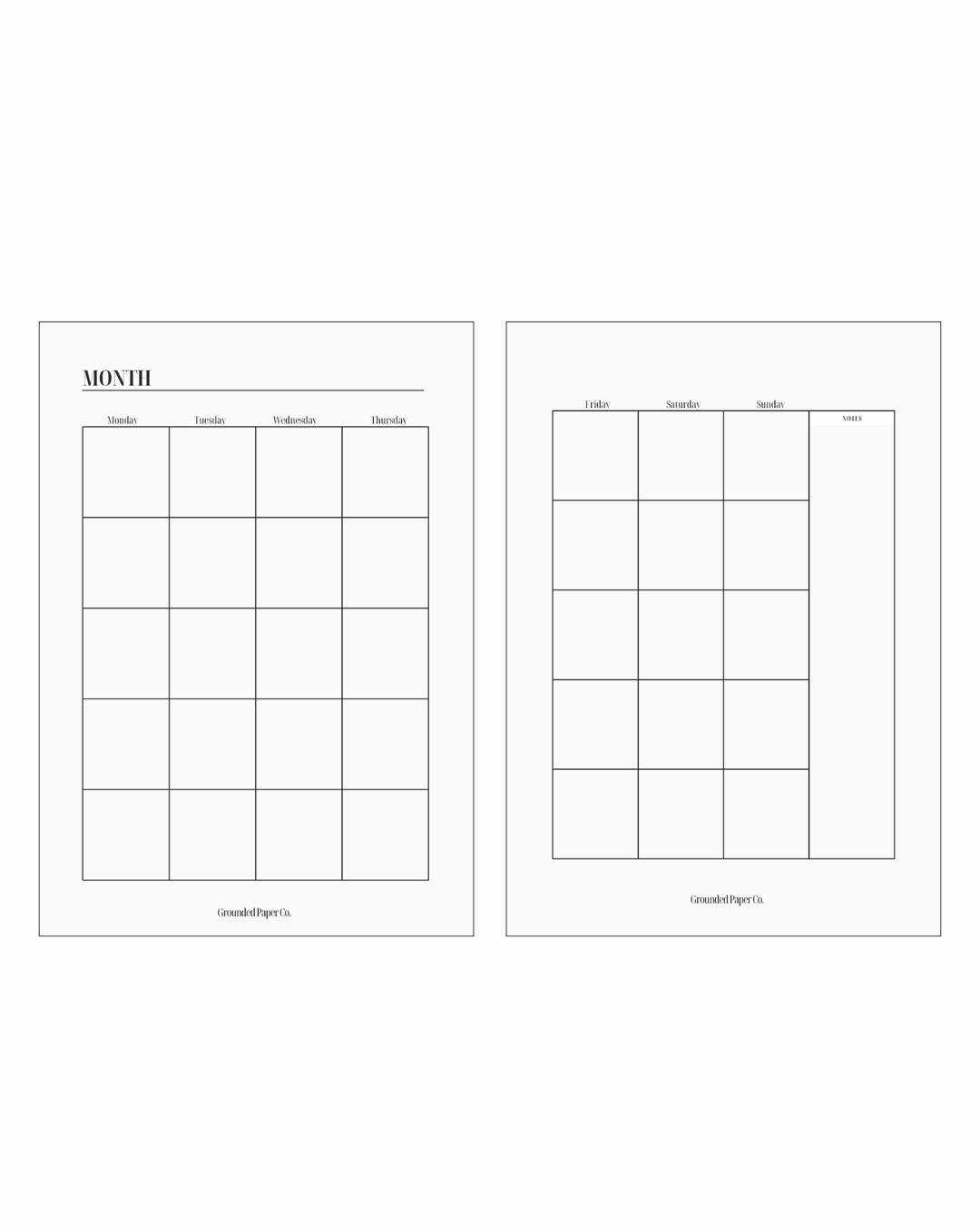 1 Month Weekly Rhythm Inserts | Vertical | Monday Start