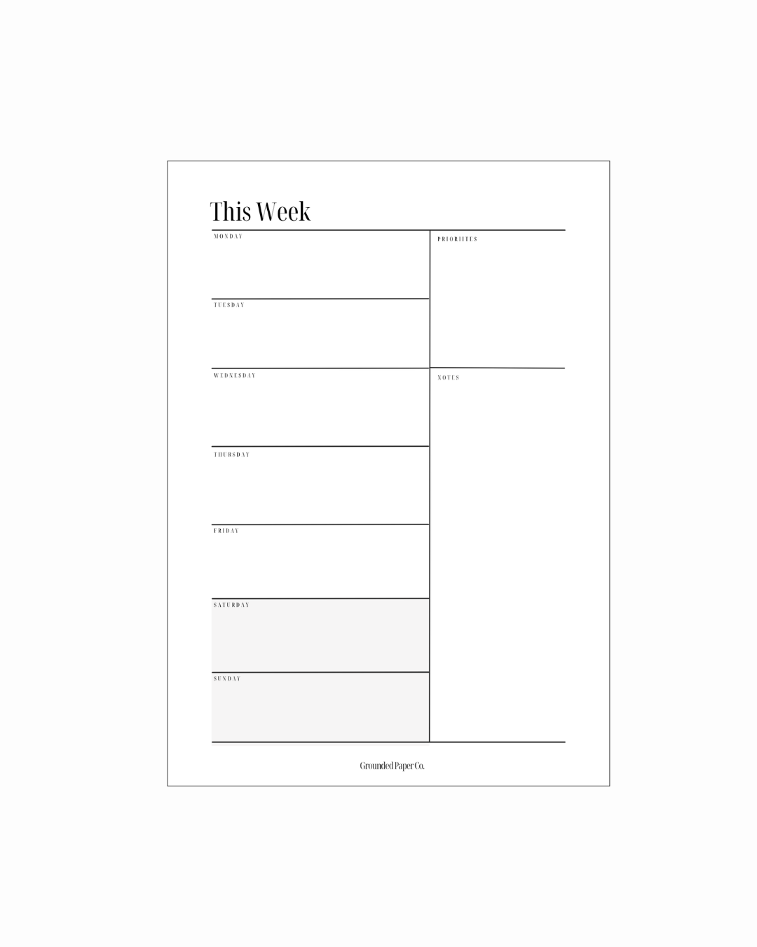 1 Month Weekly Focus Inserts | Horizontal | Monday Start