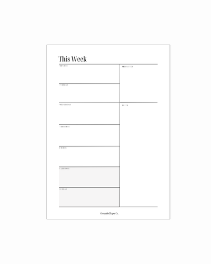 1 Month Weekly Focus Inserts | Horizontal | Monday Start